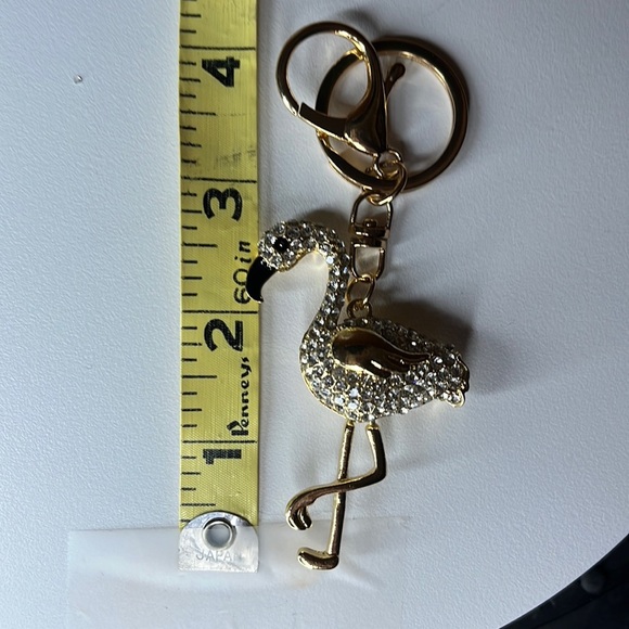 Fashion  Bag Charm & keychain  flamingo, like bird  clear rhinestones/ gold tone - Picture 3 of 6